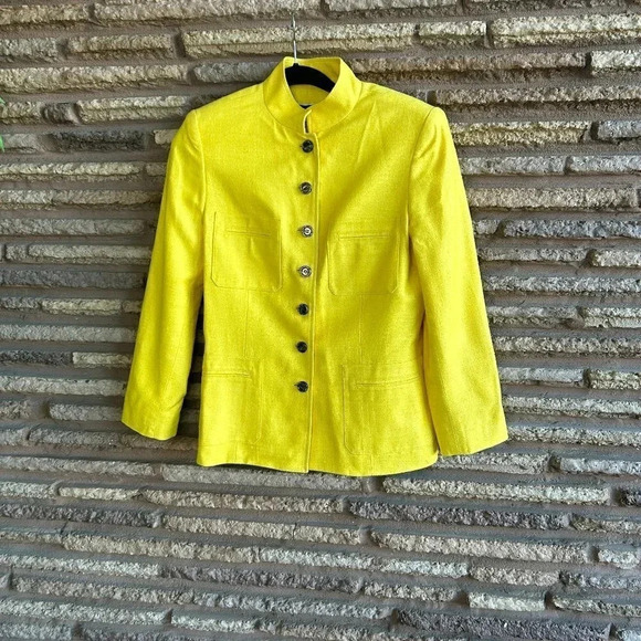 Carlisle 100% Silk Bright Yellow Military Blazer Jacket - Picture 1 of 5